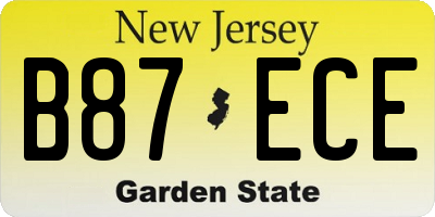 NJ license plate B87ECE