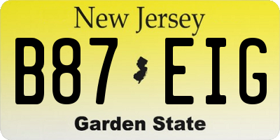 NJ license plate B87EIG