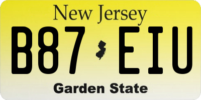 NJ license plate B87EIU