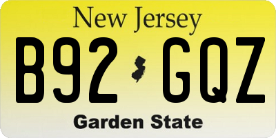 NJ license plate B92GQZ