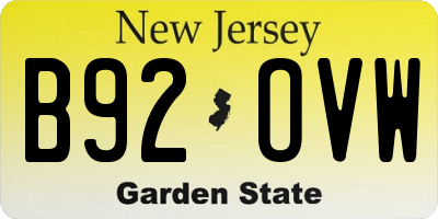 NJ license plate B92OVW