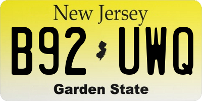 NJ license plate B92UWQ