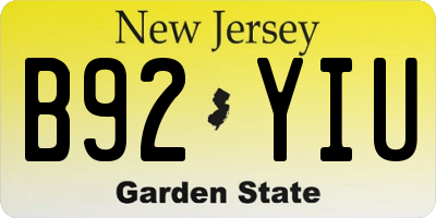 NJ license plate B92YIU