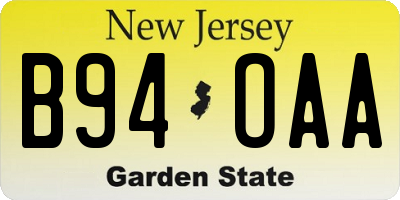 NJ license plate B94OAA
