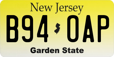NJ license plate B94OAP