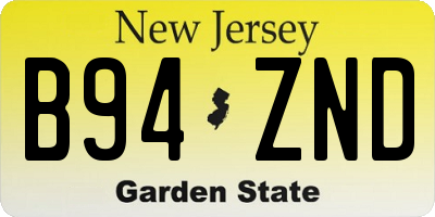 NJ license plate B94ZND
