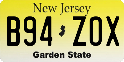 NJ license plate B94ZOX