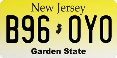 NJ license plate B96OYO