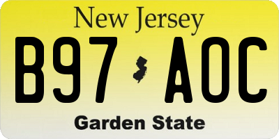 NJ license plate B97AOC