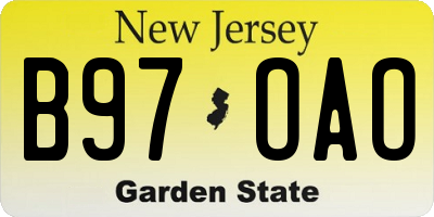 NJ license plate B97OAO