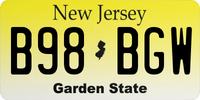 NJ license plate B98BGW