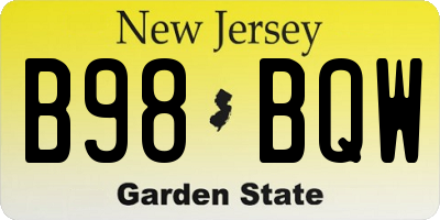 NJ license plate B98BQW
