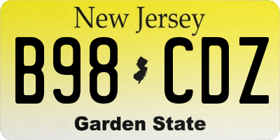 NJ license plate B98CDZ