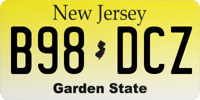 NJ license plate B98DCZ