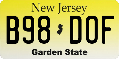 NJ license plate B98DOF