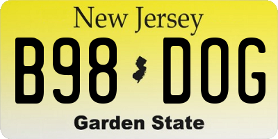 NJ license plate B98DOG