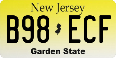 NJ license plate B98ECF