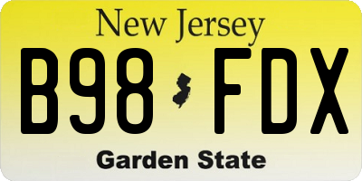 NJ license plate B98FDX