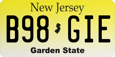 NJ license plate B98GIE