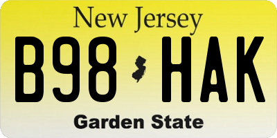 NJ license plate B98HAK