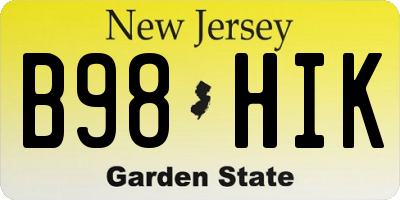 NJ license plate B98HIK