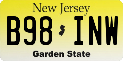 NJ license plate B98INW