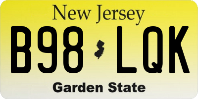 NJ license plate B98LQK