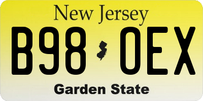 NJ license plate B98OEX