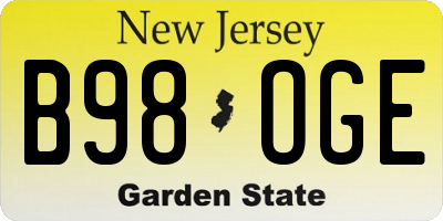 NJ license plate B98OGE