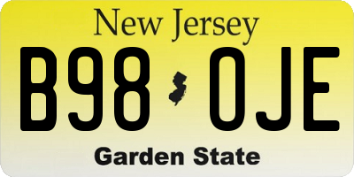 NJ license plate B98OJE