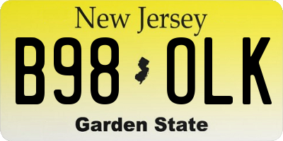 NJ license plate B98OLK
