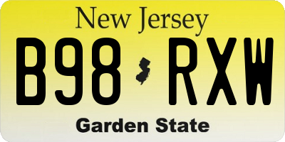 NJ license plate B98RXW