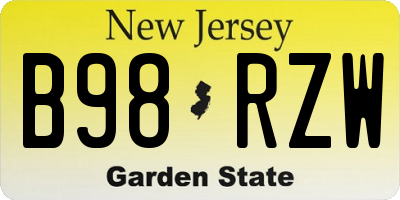 NJ license plate B98RZW