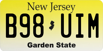 NJ license plate B98UIM