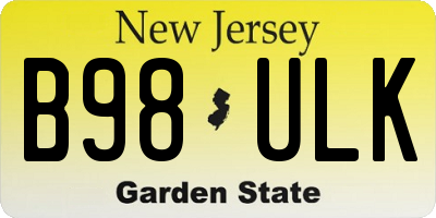 NJ license plate B98ULK