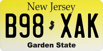 NJ license plate B98XAK