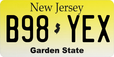 NJ license plate B98YEX