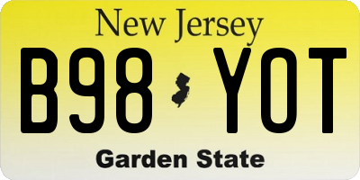 NJ license plate B98YOT