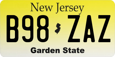 NJ license plate B98ZAZ