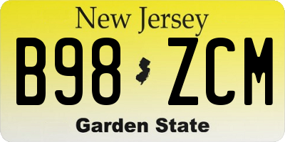 NJ license plate B98ZCM