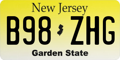 NJ license plate B98ZHG