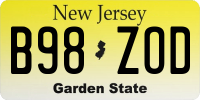 NJ license plate B98ZOD