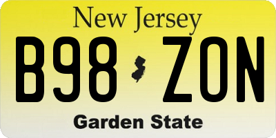NJ license plate B98ZON