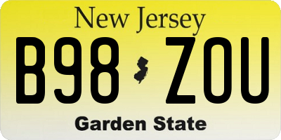 NJ license plate B98ZOU