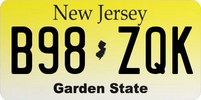 NJ license plate B98ZQK