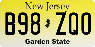 NJ license plate B98ZQO