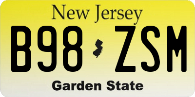 NJ license plate B98ZSM