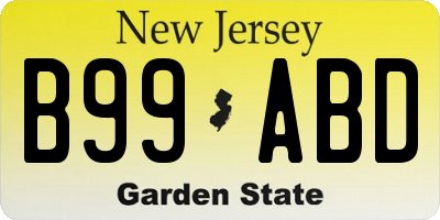 NJ license plate B99ABD