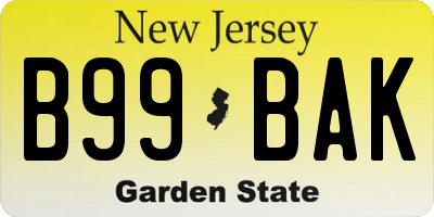 NJ license plate B99BAK