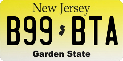 NJ license plate B99BTA